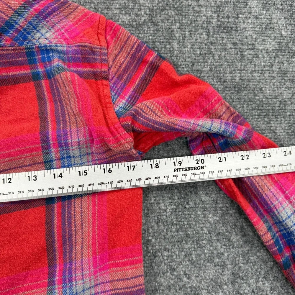 Kids American Eagle Outfitters Flannel Shirt Pink Blue Plaid Favorite Fit Size M